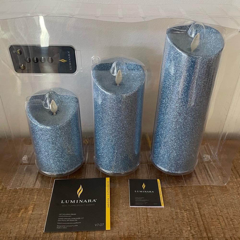 Blue Glitter Flameless Candle Trio, Luminara